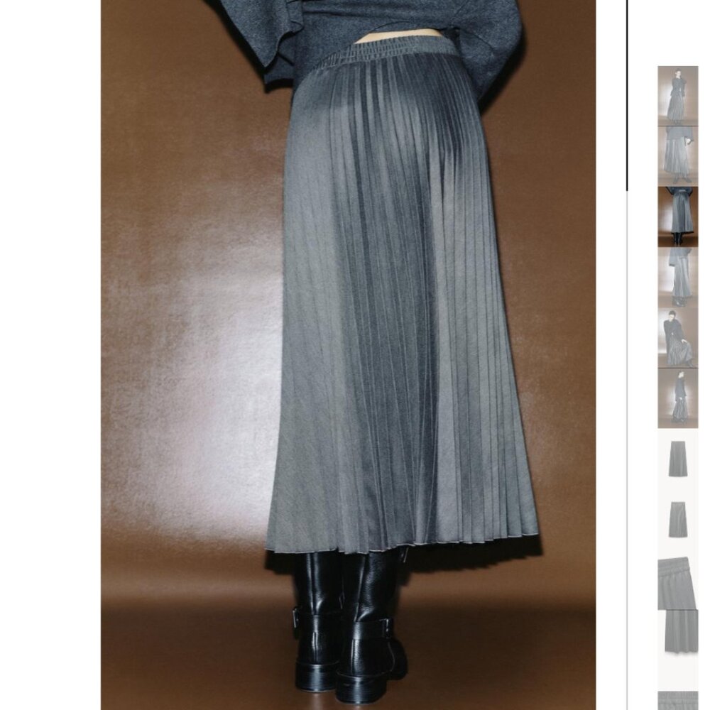NWT ZARA PLEATED MIDI SKIRT ZW COLLECTION ANTHRACITE GRAY - Picture 3 of 10